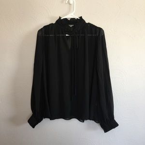 Blouse w/ High Collar & Tie